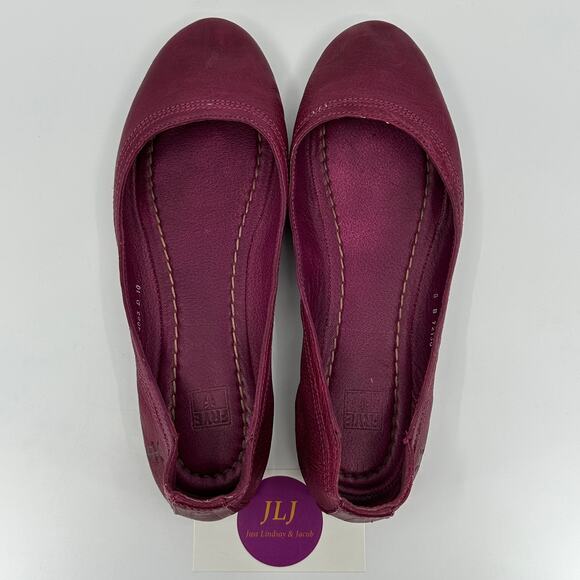 Frye Women's Carson Burgundy Leather Slip On Ballet Flats 72130 Size 8 B - Picture 9 of 11